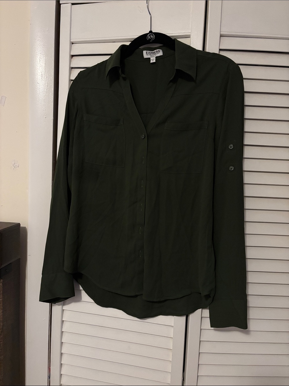 Express Olive Green Button-Front Shirt